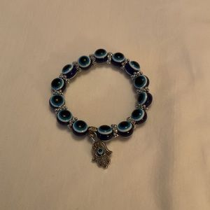 Blue and White Beads, Stretch Bracelet.